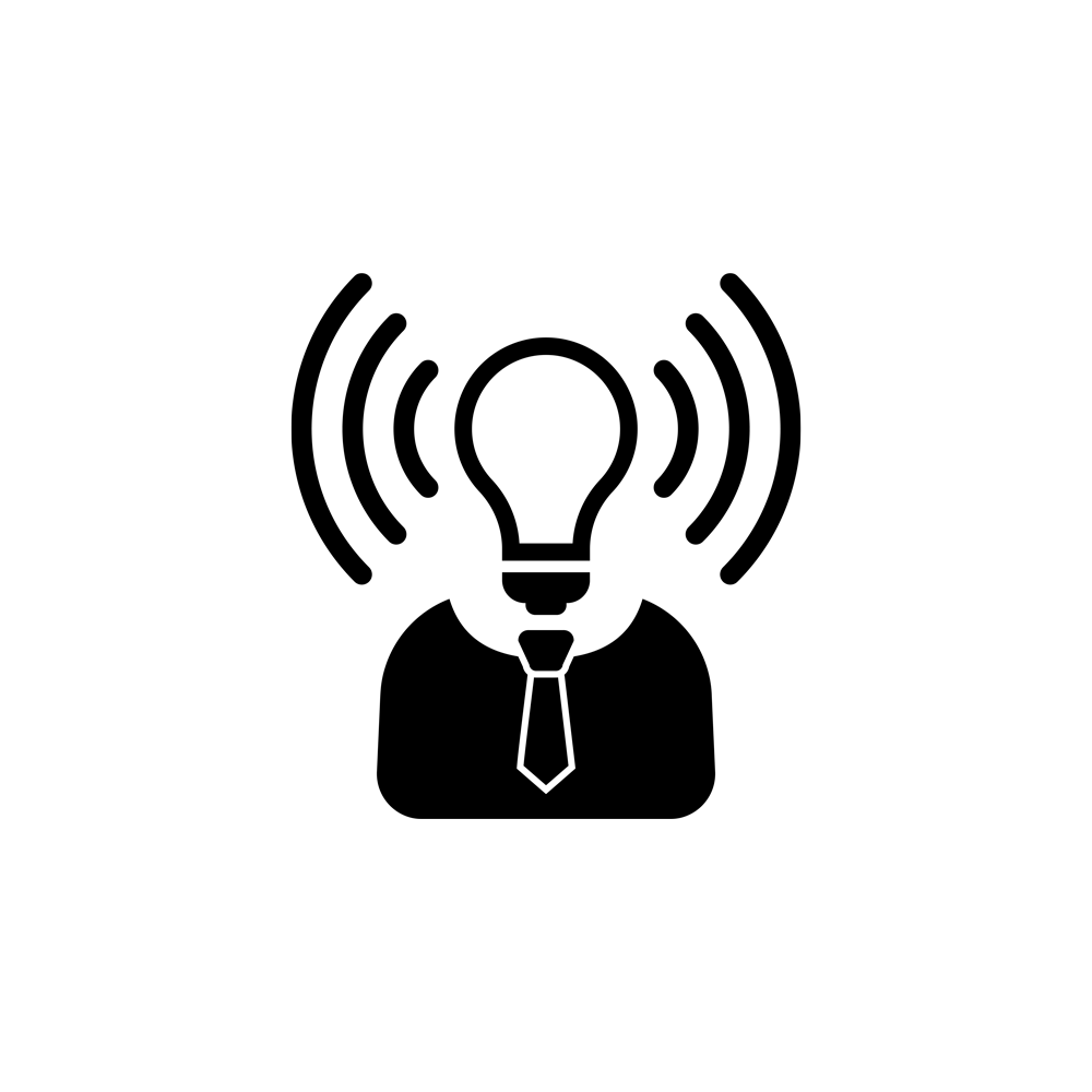 icon of someone with a shining lightbulb for a head